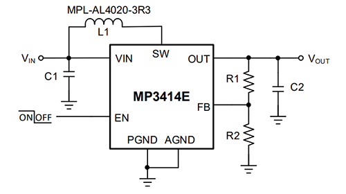 Application Circuit Diagram - Monolithic Power Systems (MPS) MP3414E Synchronous Step-Up Converters